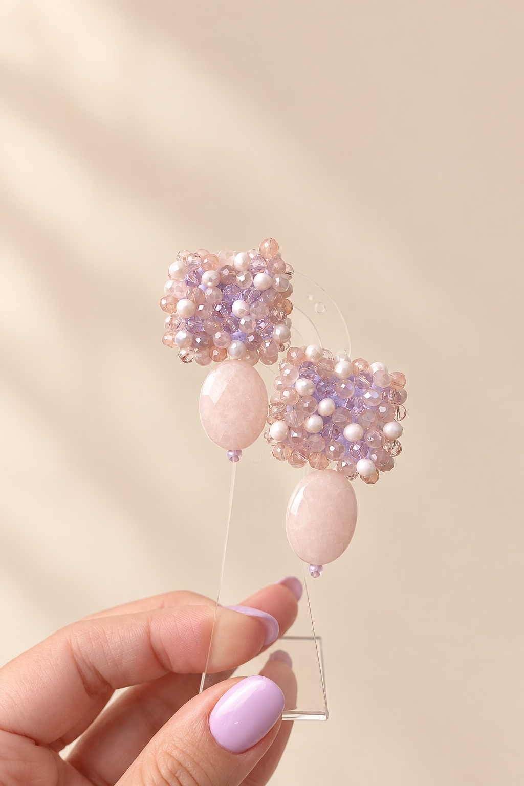 Orecchini Dea con giada e cristalli: Rosè