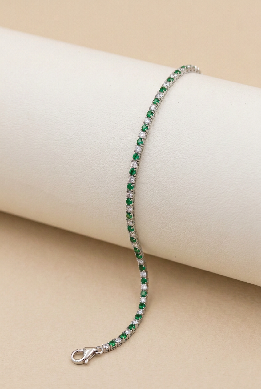 Bracciale tennis zirconi verdi e bianchi