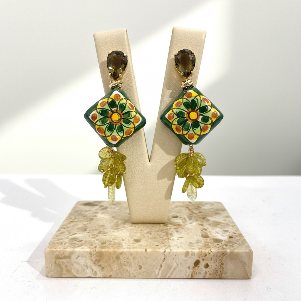 Orecchino ceramica rombo verde