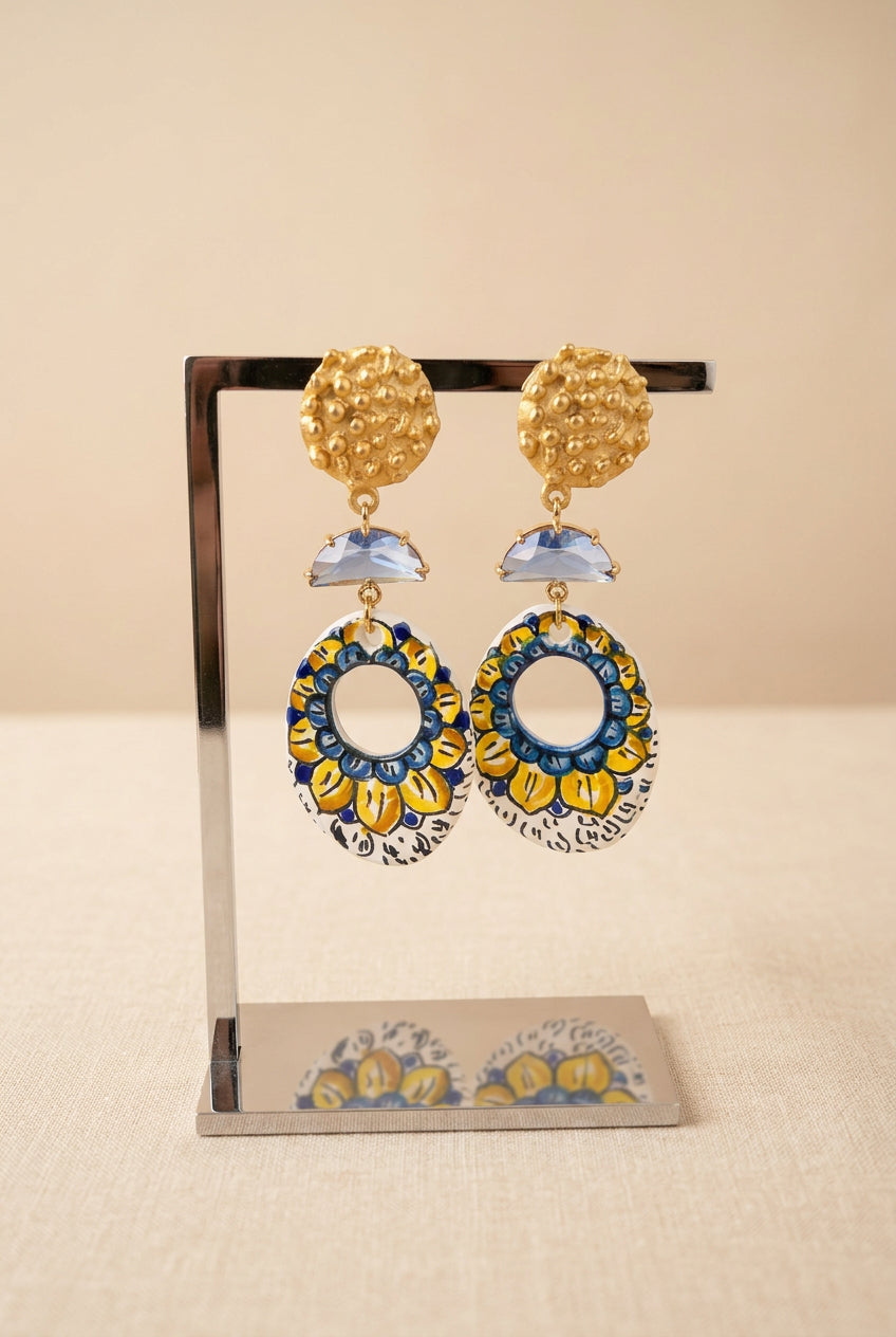 Orecchini sunflower in ceramica con cristalli