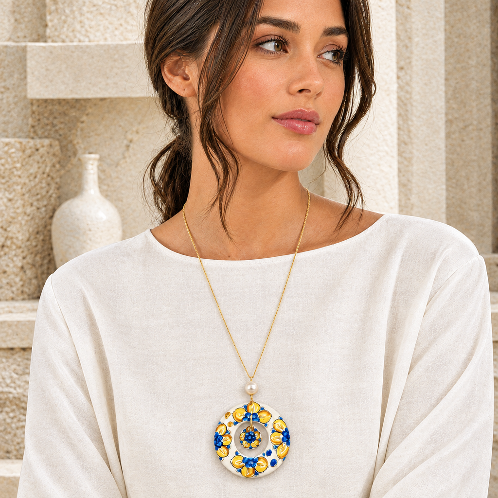 Caltagirone ceramic double pendant necklace