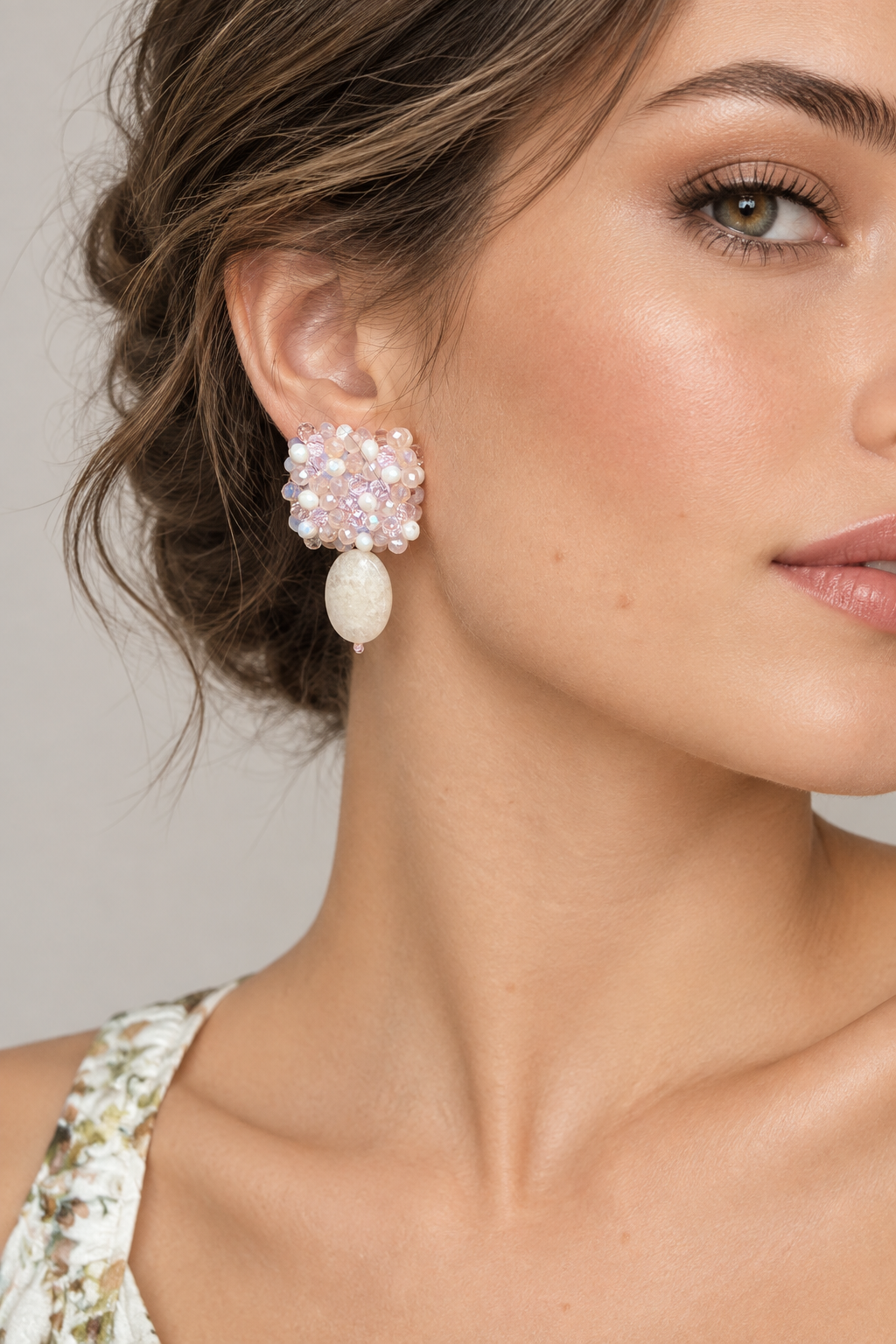 Orecchini Dea con giada e cristalli: Rosè