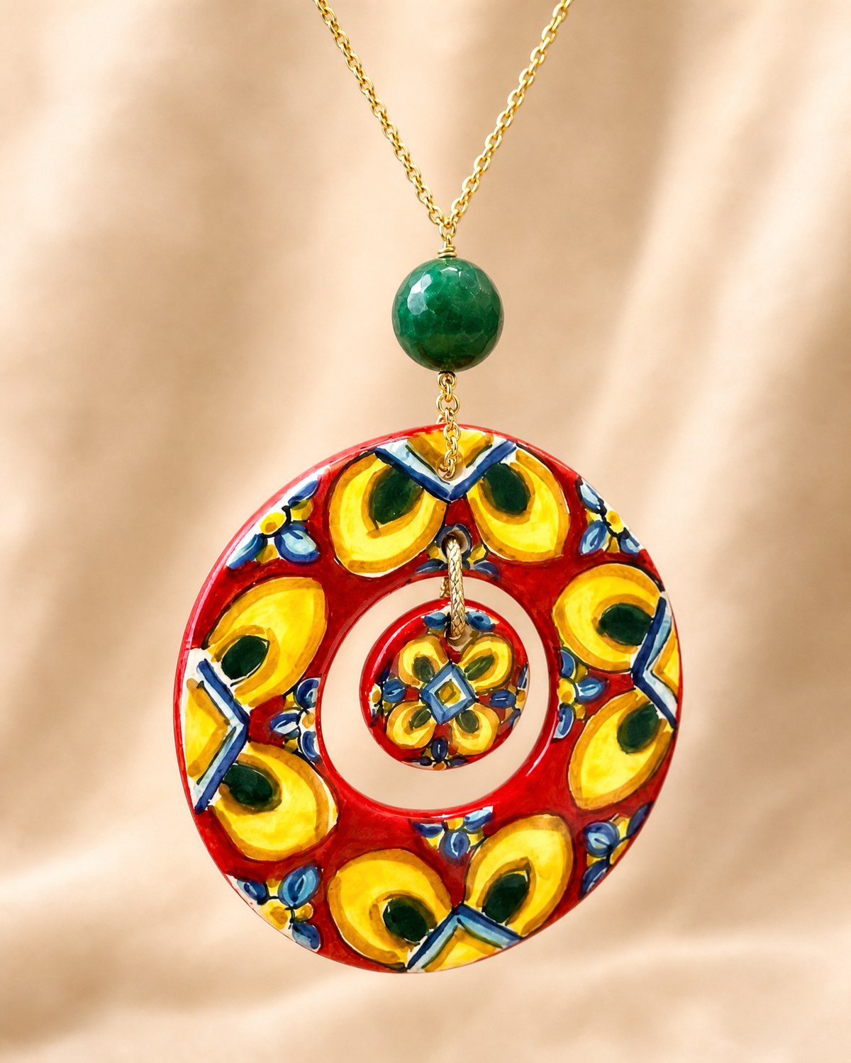Collana doppio ciondolo in ceramica di Caltagirone