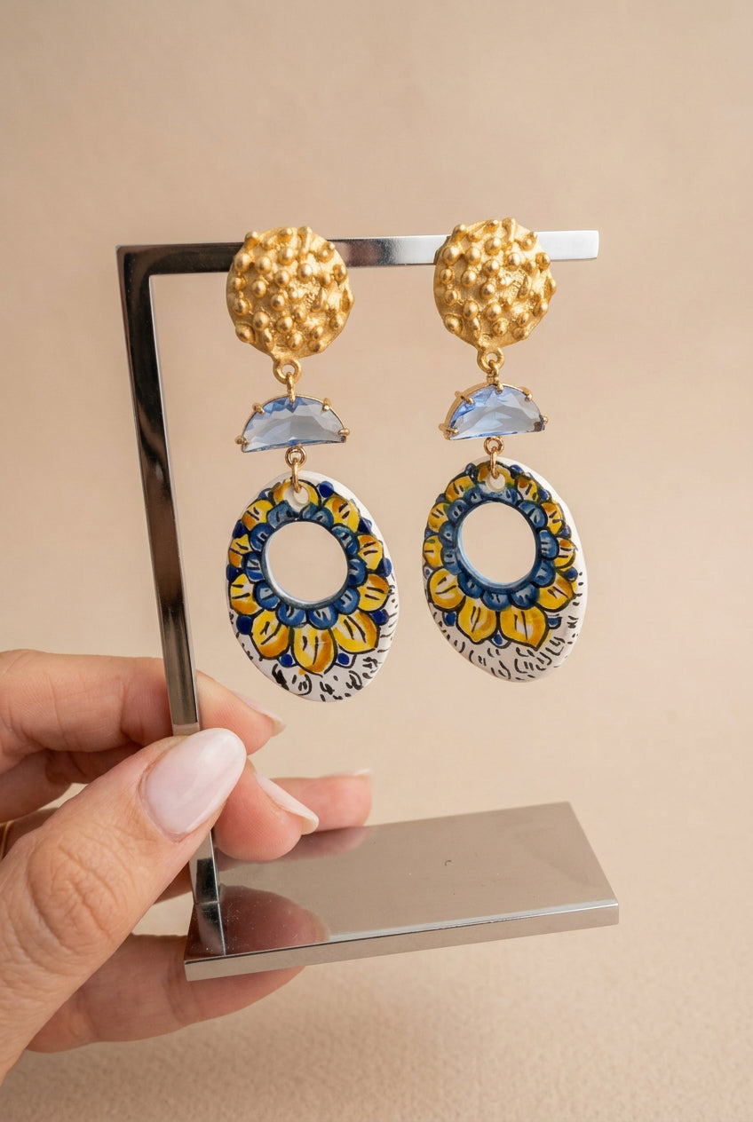 Orecchini sunflower in ceramica con cristalli