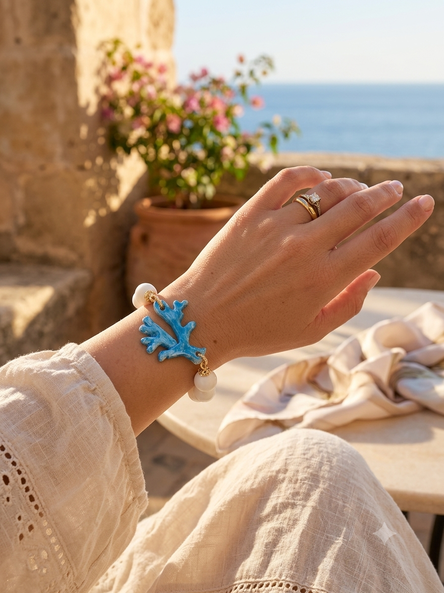 Bracelet corail en céramique de Caltagirone