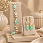 Parure boucles d'oreilles et bracelet en aventurine verte et perles de rivière