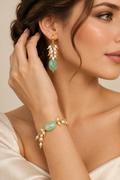 Parure boucles d'oreilles et bracelet en aventurine verte et perles de rivière