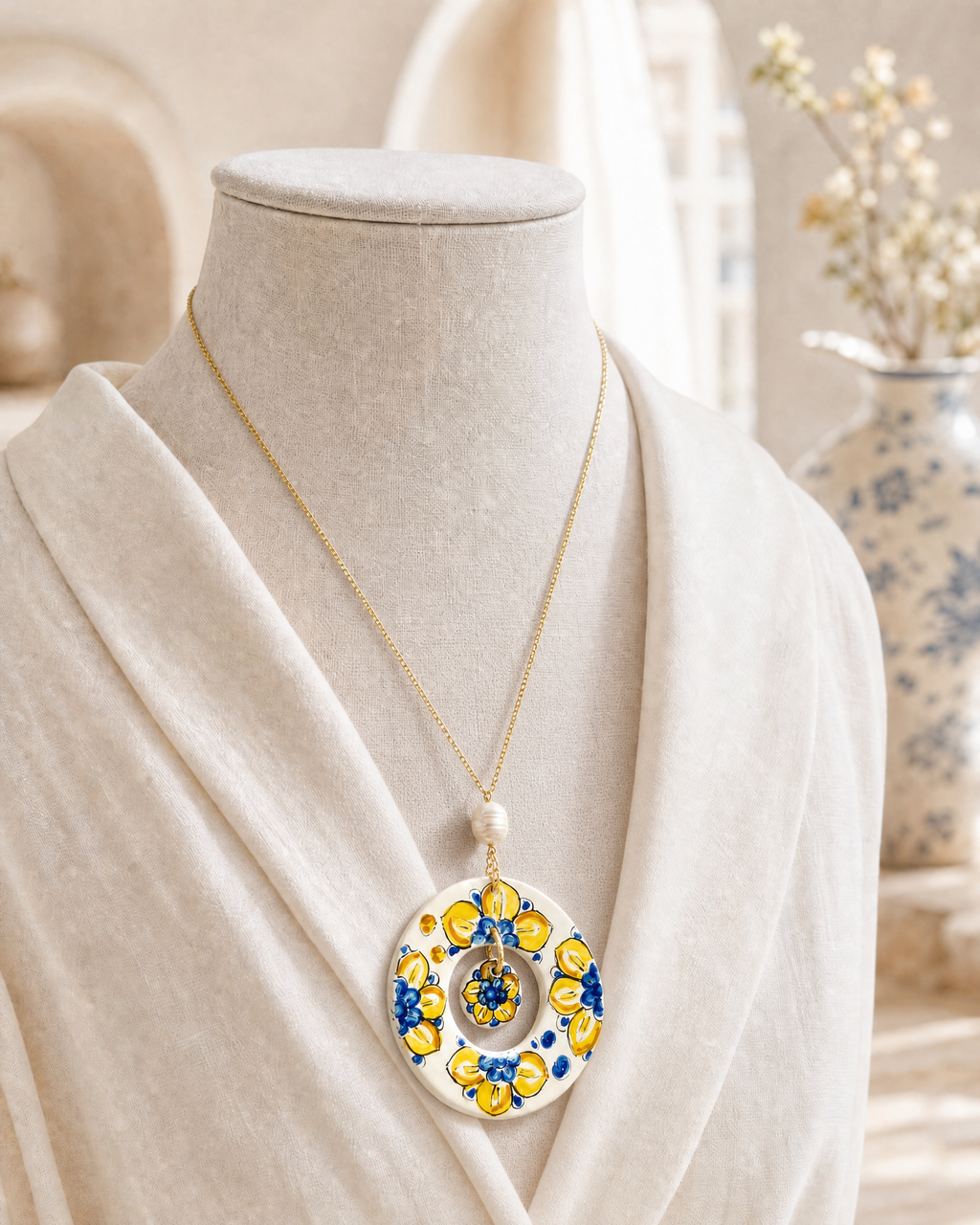 Caltagirone ceramic double pendant necklace