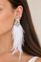 Boucles d'oreilles cristaux et plumes blanches