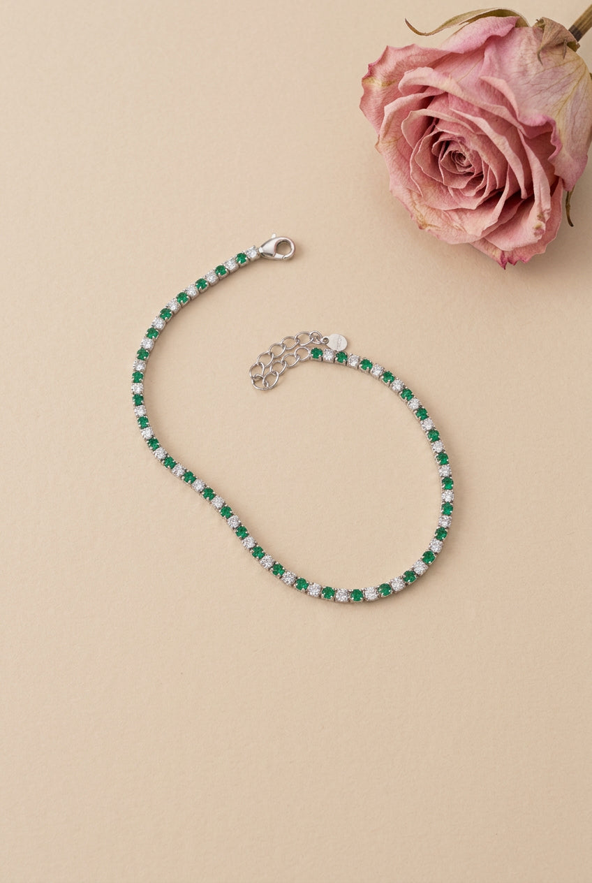 Bracciale tennis zirconi verdi e bianchi