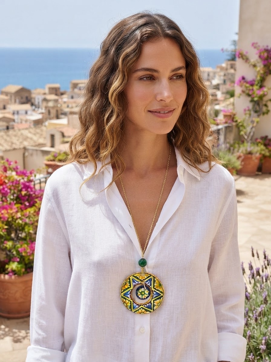 Collana doppio ciondolo in ceramica di Caltagirone