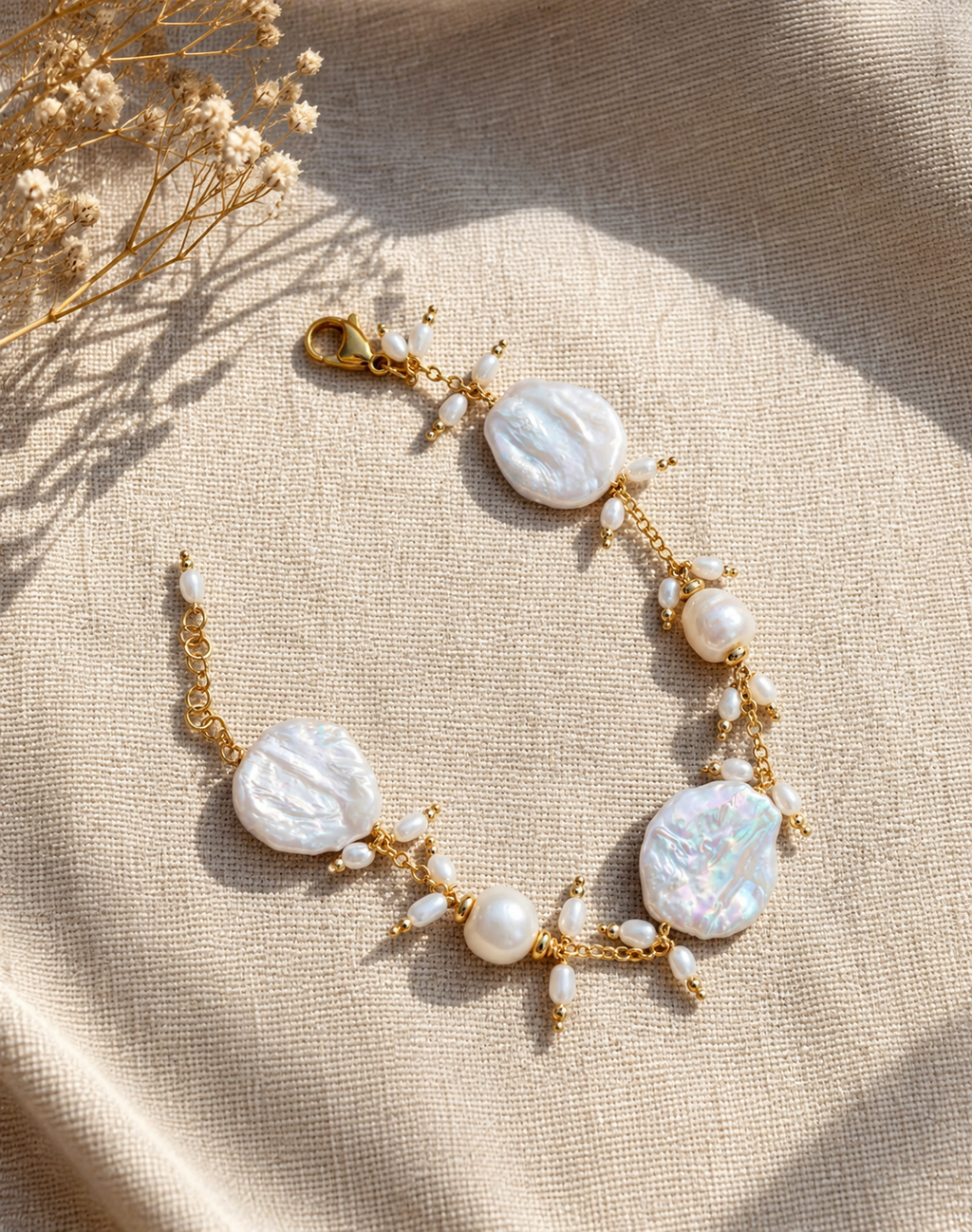 Coin pearl and freshwater pearl bracelet