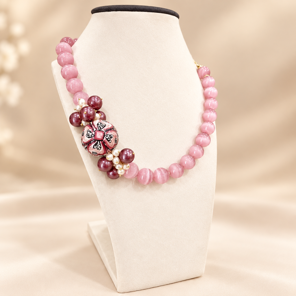 Necklace with Caltagirone ceramic and semi-precious stones