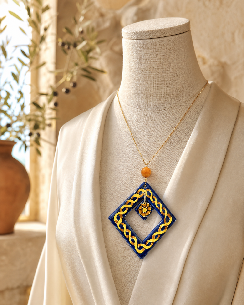 Collier à double pendentif en céramique de Caltagirone