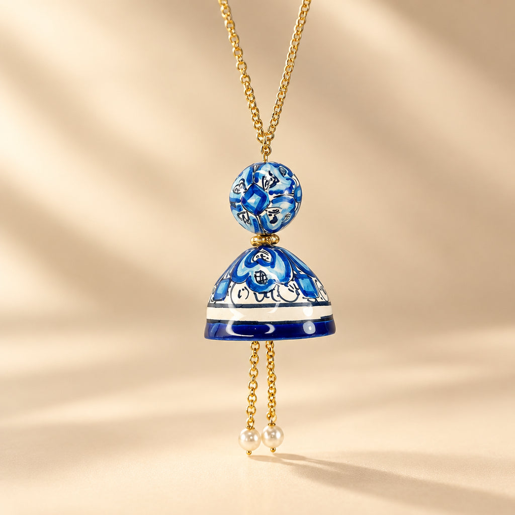 Ciondolo in ceramica di Caltagirone: Ortigia in blu- “I Fimmini”