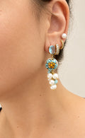 Boucles d'oreilles en céramique avec cristaux bleus et perles de rivière