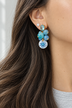 Boucles d'oreilles pendantes en céramique et pierres