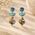Boucles d'oreilles en céramique de Caltagirone et cristaux bleus/azur