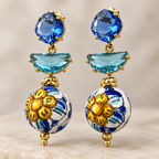 Boucles d'oreilles en céramique de Caltagirone et cristaux bleus/azur