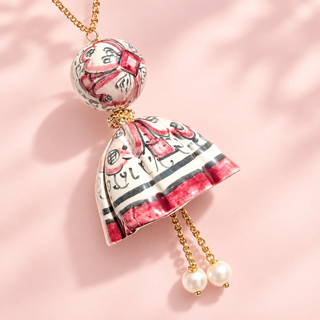 Pendentif en céramique de Caltagirone : Ortigia en rose - « I Fimmini »