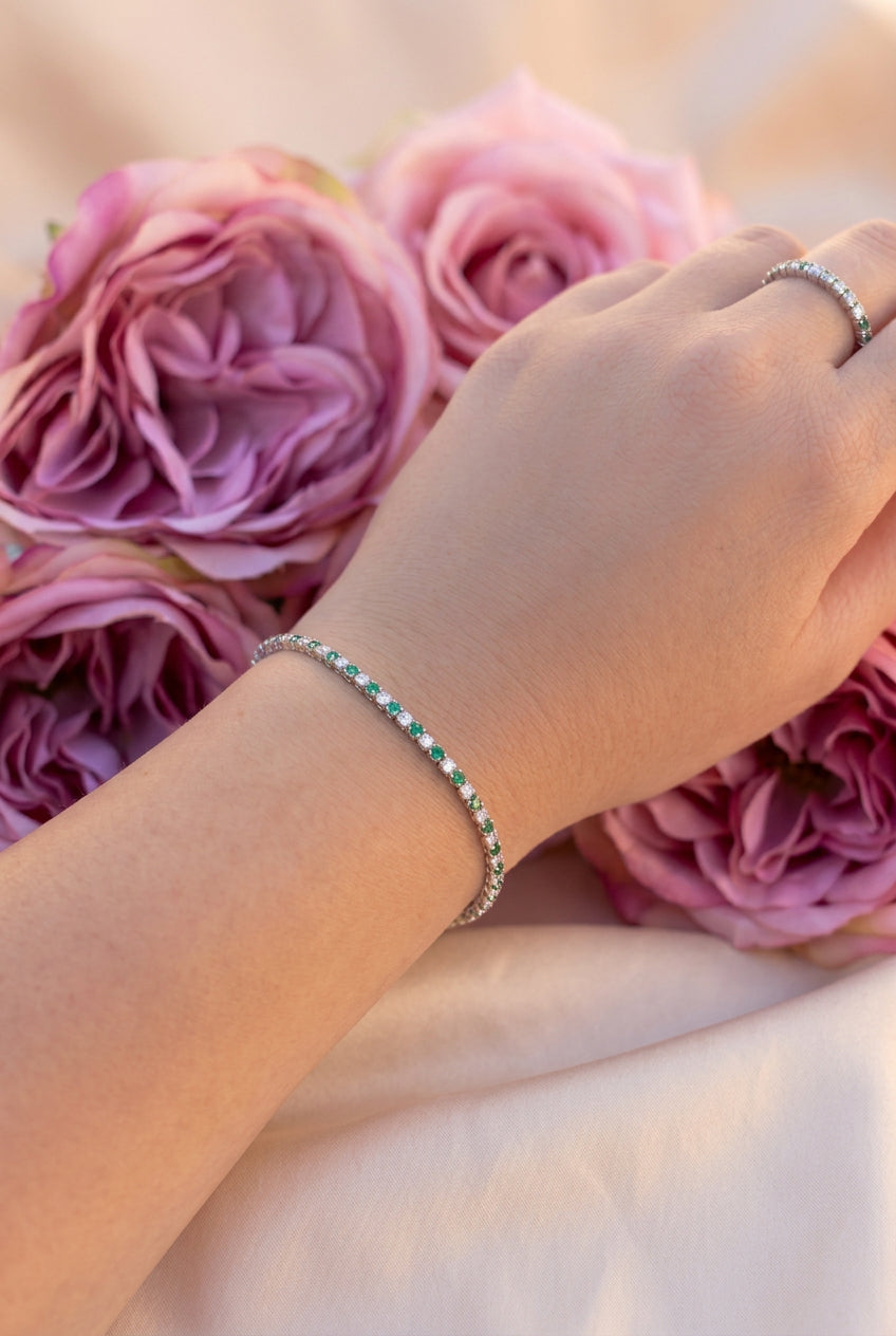 Bracciale tennis zirconi verdi e bianchi
