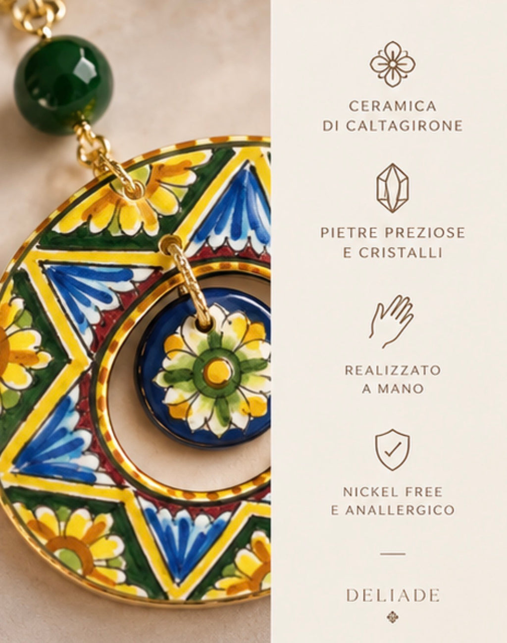 Collier à double pendentif en céramique de Caltagirone