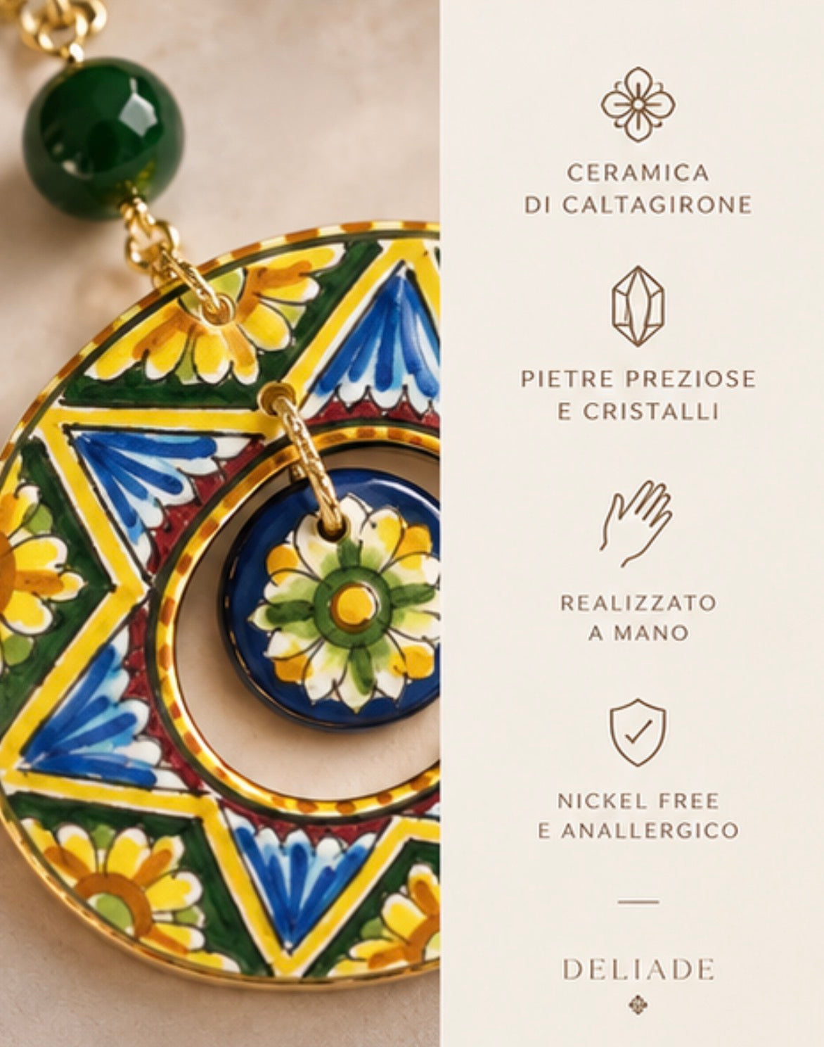 Collana doppio ciondolo in ceramica di Caltagirone
