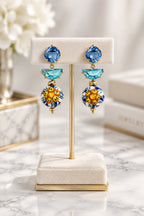 Boucles d'oreilles en céramique de Caltagirone et cristaux bleus/azur