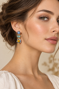 Boucles d'oreilles en céramique de Caltagirone et cristaux bleus/azur