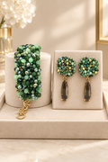 Parure verte Dea : boucles d'oreilles et bracelet