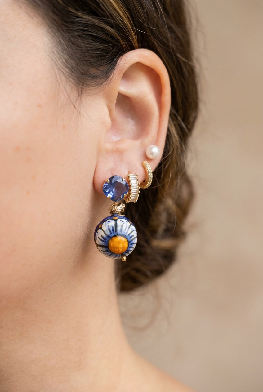 Orecchini bluflower sfere in ceramica e cristalli