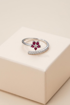 Anello fiore con zirconi bianchi e fucsia