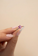 Anello fiore con zirconi bianchi e fucsia
